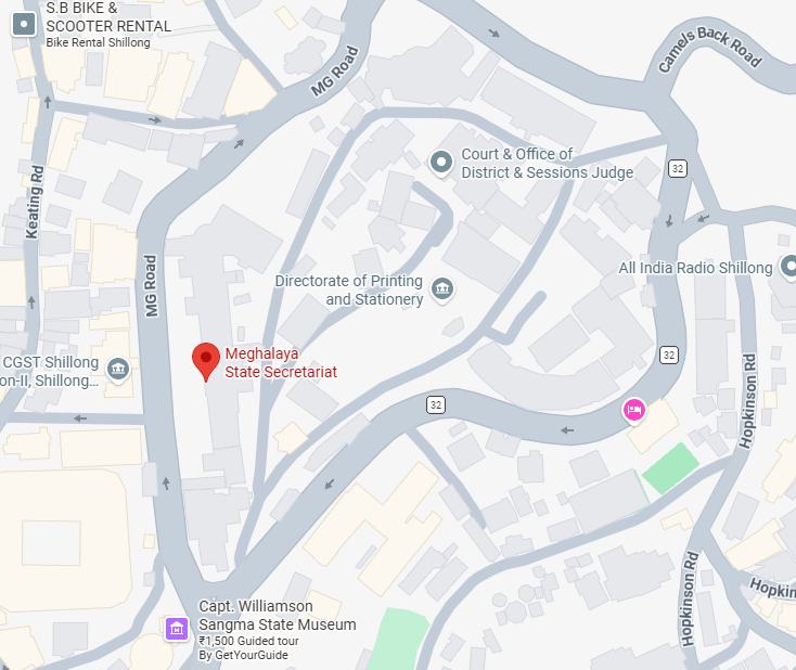 Map location: Meghalaya State Secretariat, Shillong